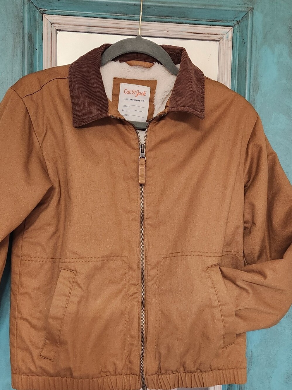 Cat & Jack Tan Work Jacket with Dark Brown Corduroy Collar